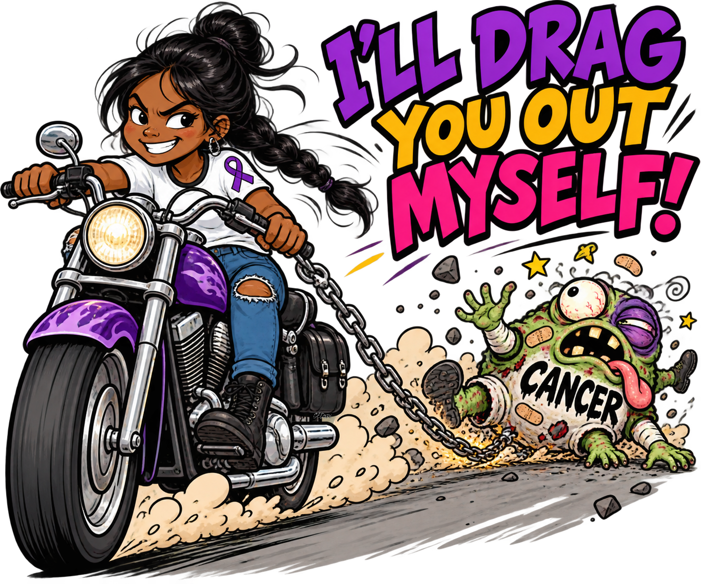 Motorcycle girl cancer-fighting graphic