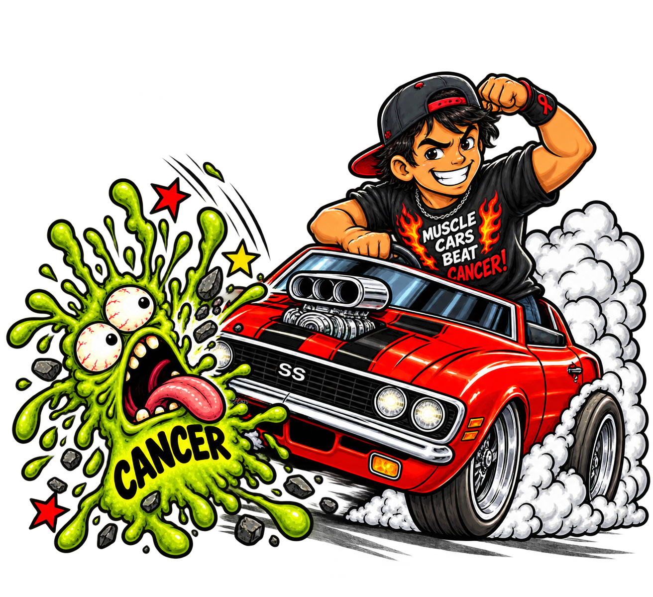 Muscle car cancer-fighting graphic