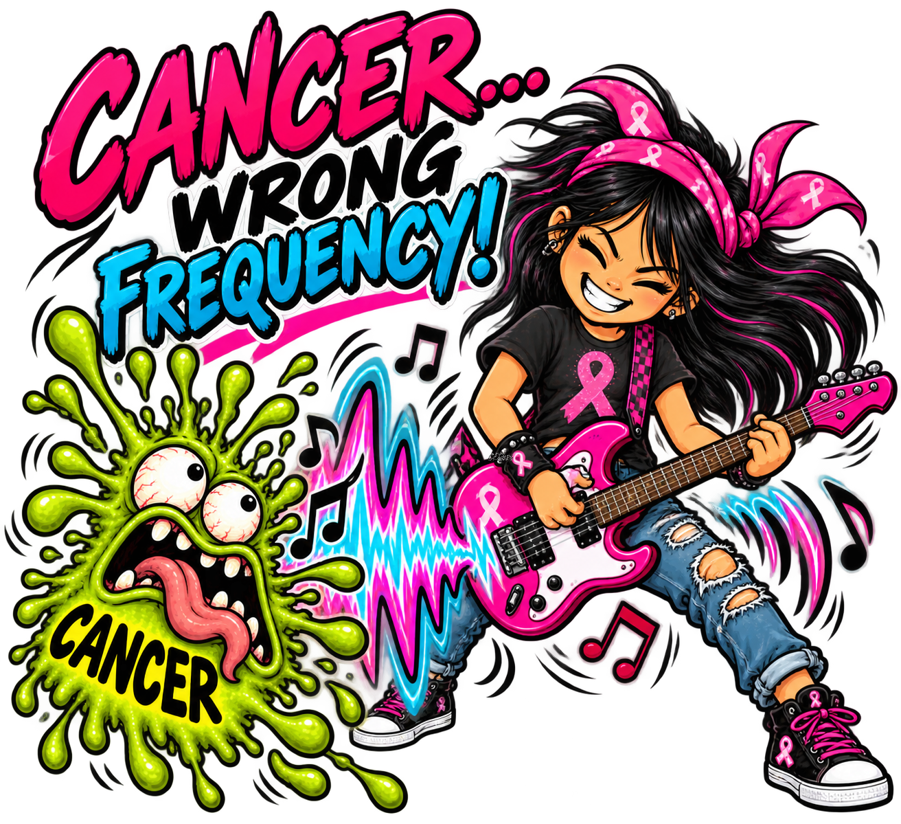 Teen girl guitar cancer-fighting graphic